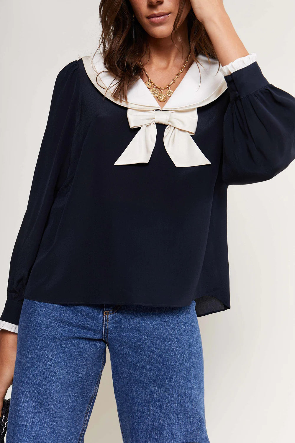 Rixo Eimer Silk Bow Top