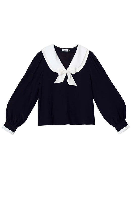Rixo Eimer Silk Bow Top