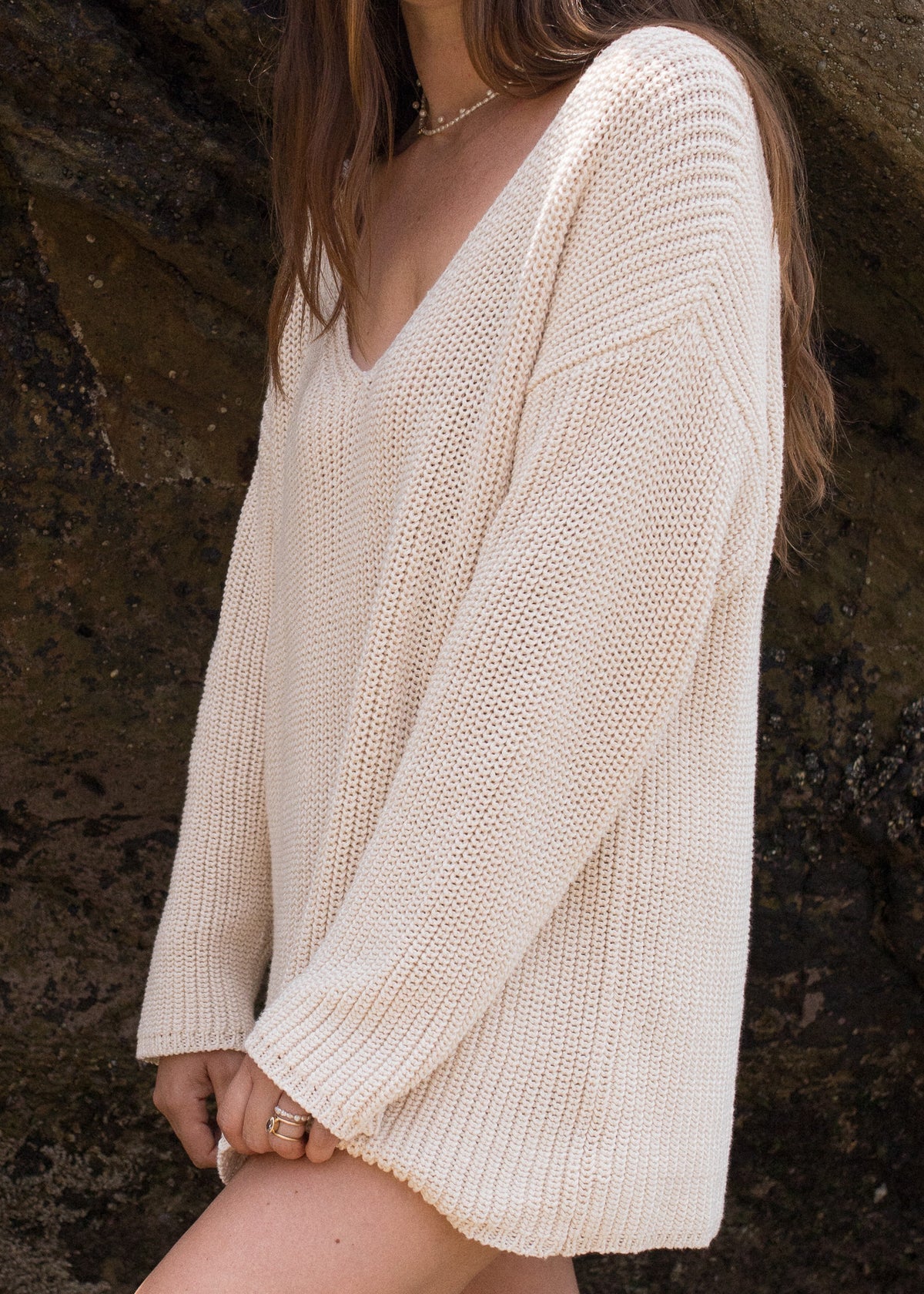 Honest Cotton V-Neck Tunic Sweater