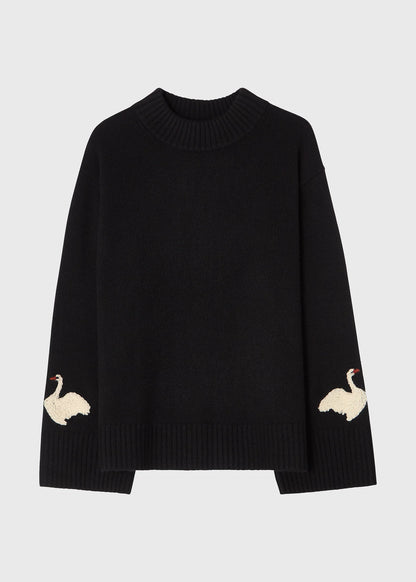 Leoni Clover Cashmere Wild Swan Embroidery Sweater
