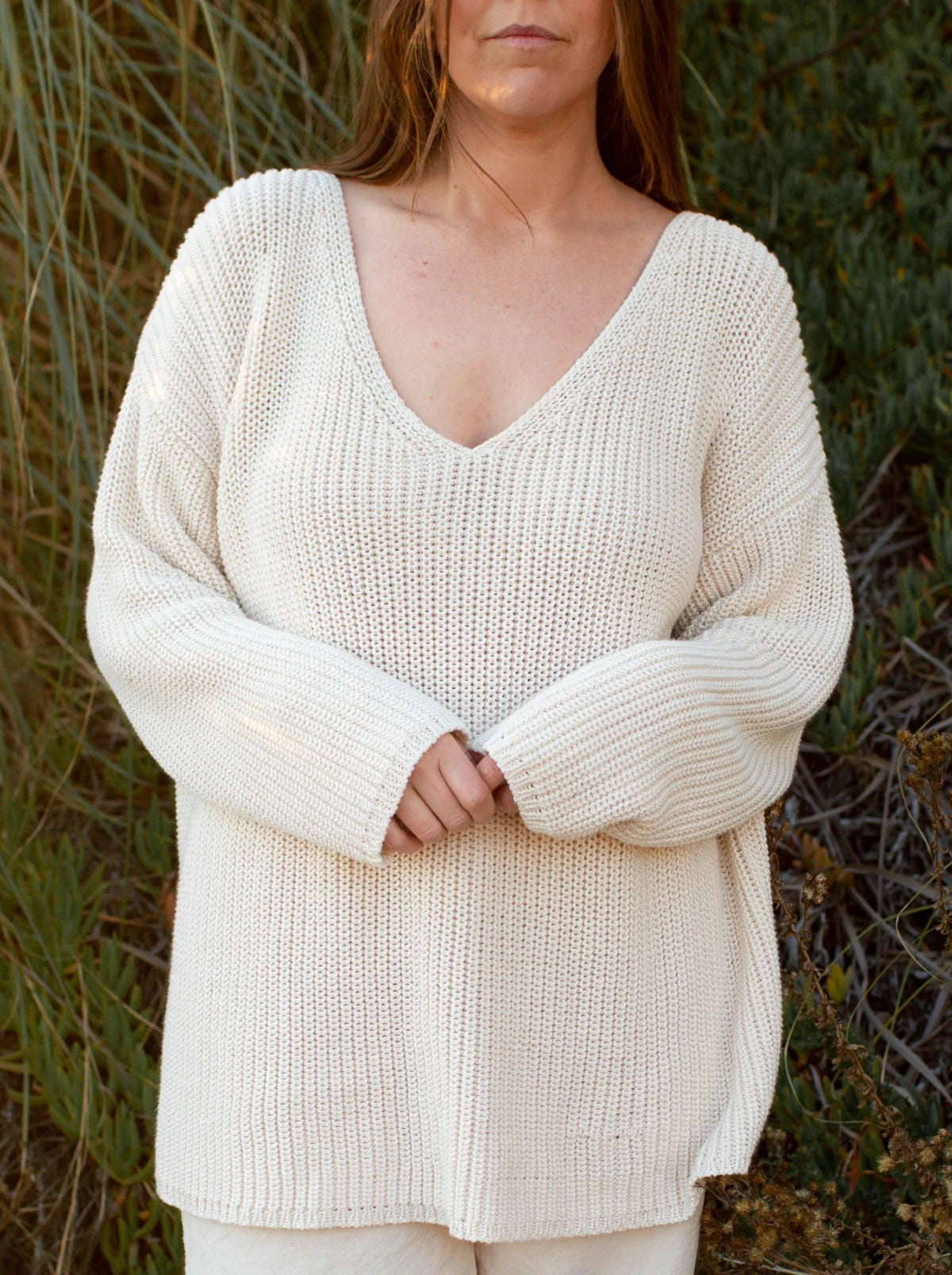 Honest Cotton V-Neck Tunic Sweater